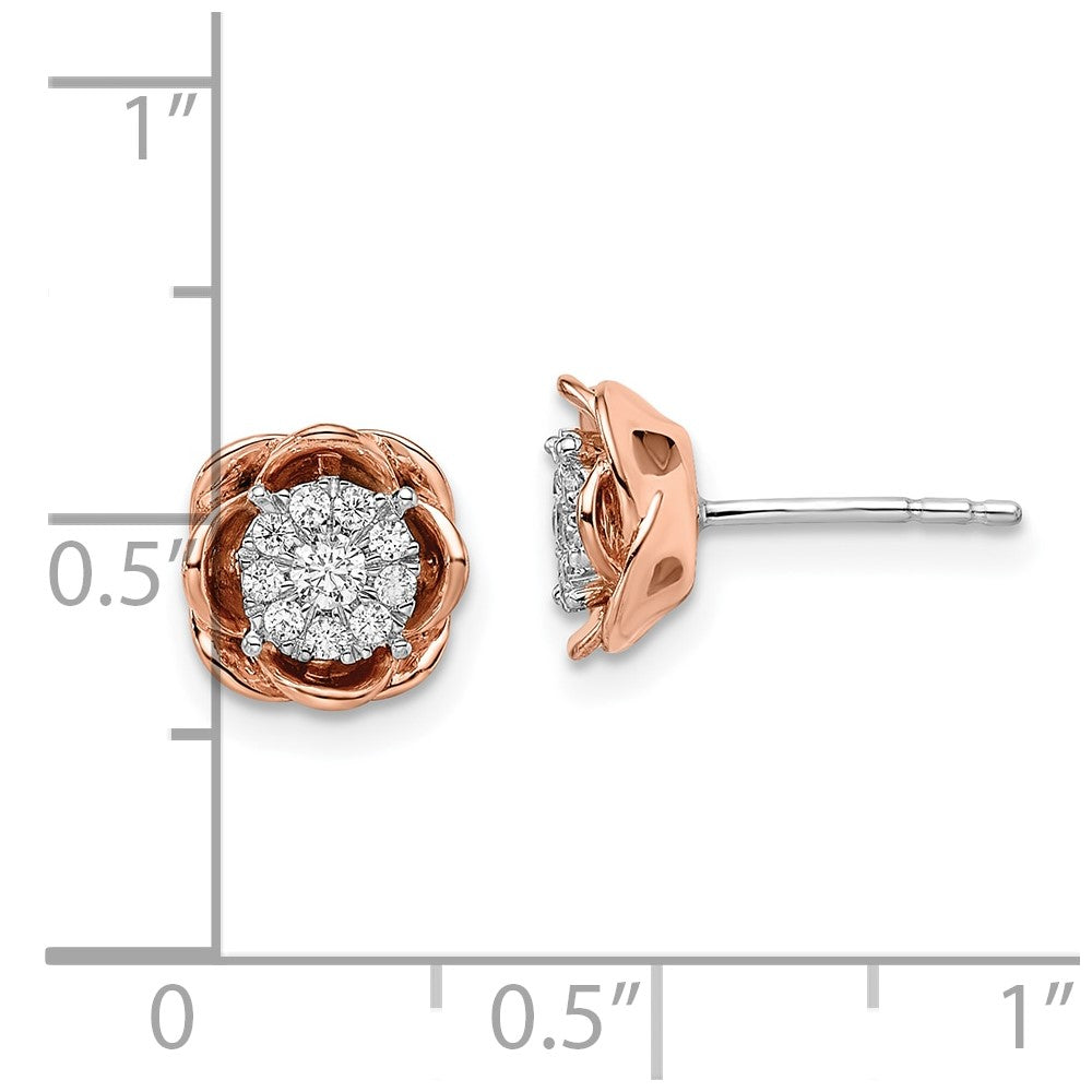 14k Two-Tone 1/4 ct Lab Grown Dia VS/SI+ G+ Cluster Flower Post Earrings