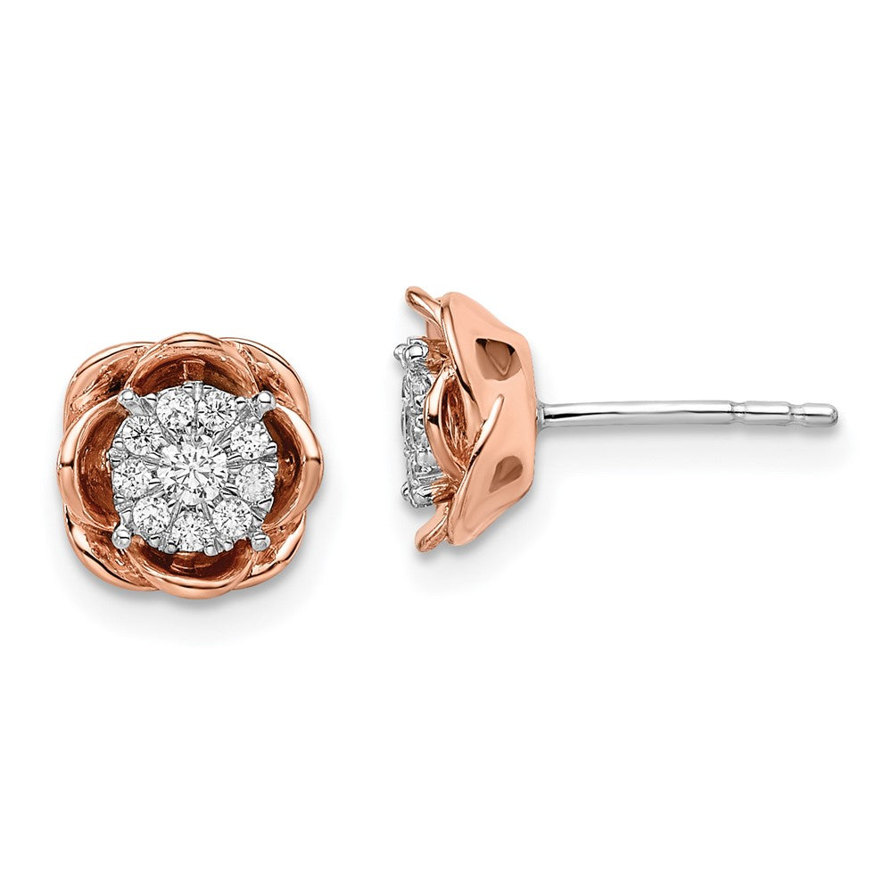 14k Two-Tone 1/4 ct Lab Grown Dia VS/SI+ G+ Cluster Flower Post Earrings