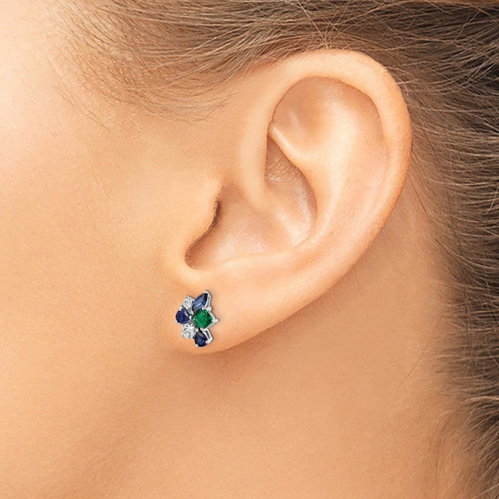 14k White Gold 1/5 ct Lab Grown Dia VS/SI+ G+ & Cr Emerald Post Earrings