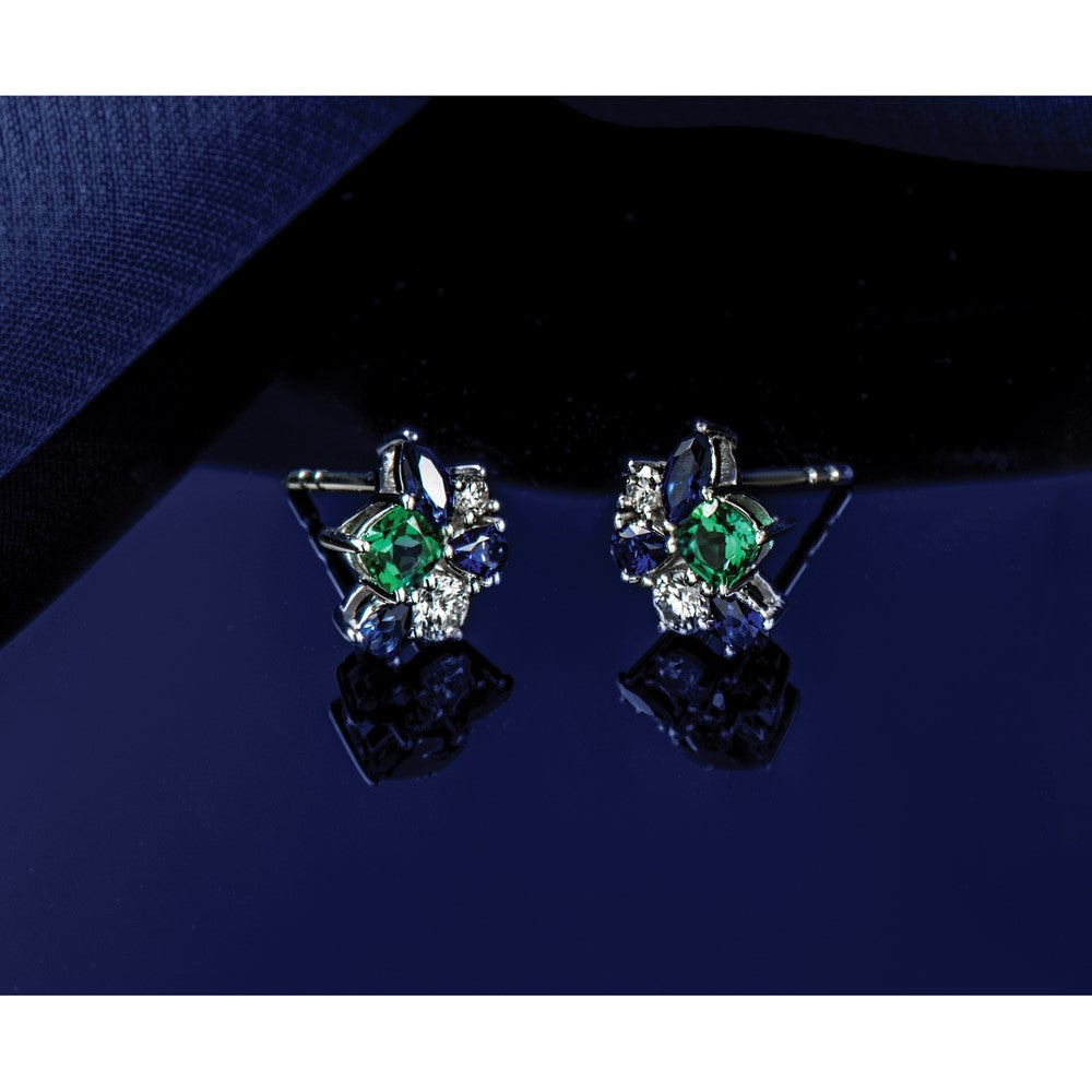 14k White Gold 1/5 ct Lab Grown Dia VS/SI+ G+ & Cr Emerald Post Earrings