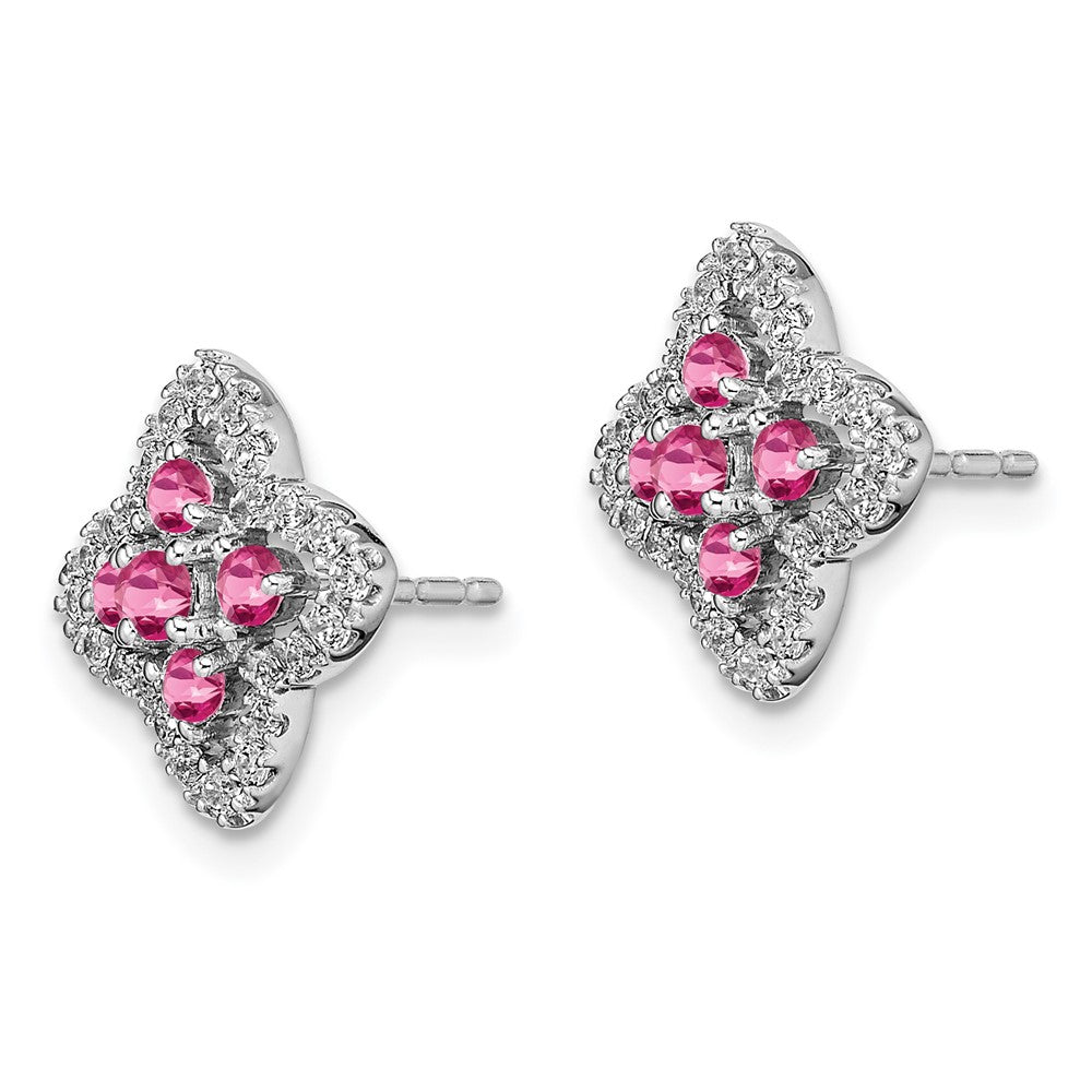 14kw 1/3 ct Lab Grown Dia VS/SI+ G+ & Cr Pink Sapphire Post Earring
