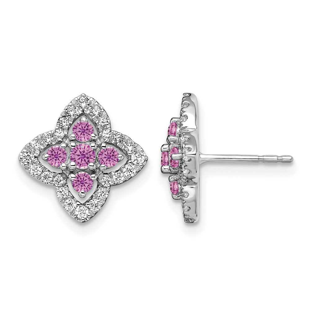 14kw 1/3 ct Lab Grown Dia VS/SI+ G+ & Cr Pink Sapphire Post Earring