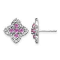14kw 1/3 ct Lab Grown Dia VS/SI+ G+ & Cr Pink Sapphire Post Earring