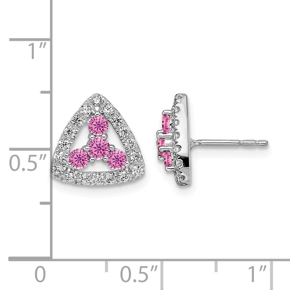 14kw 3/8ct Lab Grown Dia VS/SI+ G+ & Cr Pink Sapphire Triangle Earrings