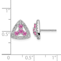 14kw 3/8ct Lab Grown Dia VS/SI+ G+ & Cr Pink Sapphire Triangle Earrings