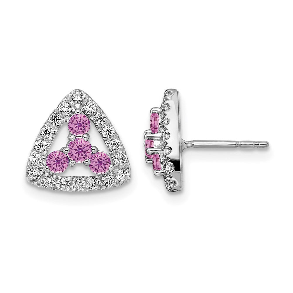 14kw 3/8ct Lab Grown Dia VS/SI+ G+ & Cr Pink Sapphire Triangle Earrings