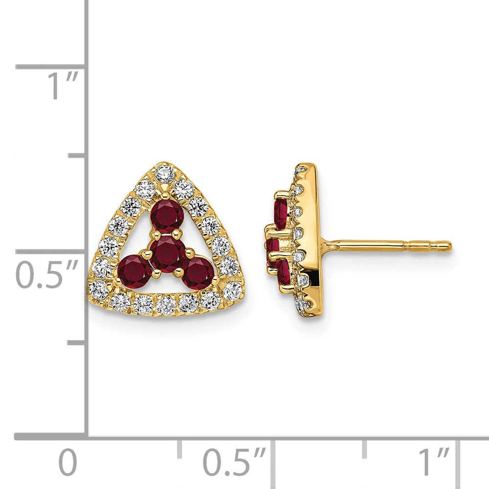 14k 3/8 ct Lab Grown Diamond VS/SI+ G+& Cr Ruby Triangle Post Earrings
