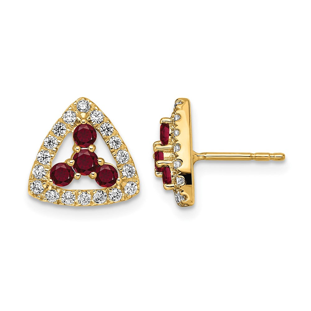 14k 3/8 ct Lab Grown Diamond VS/SI+ G+& Cr Ruby Triangle Post Earrings