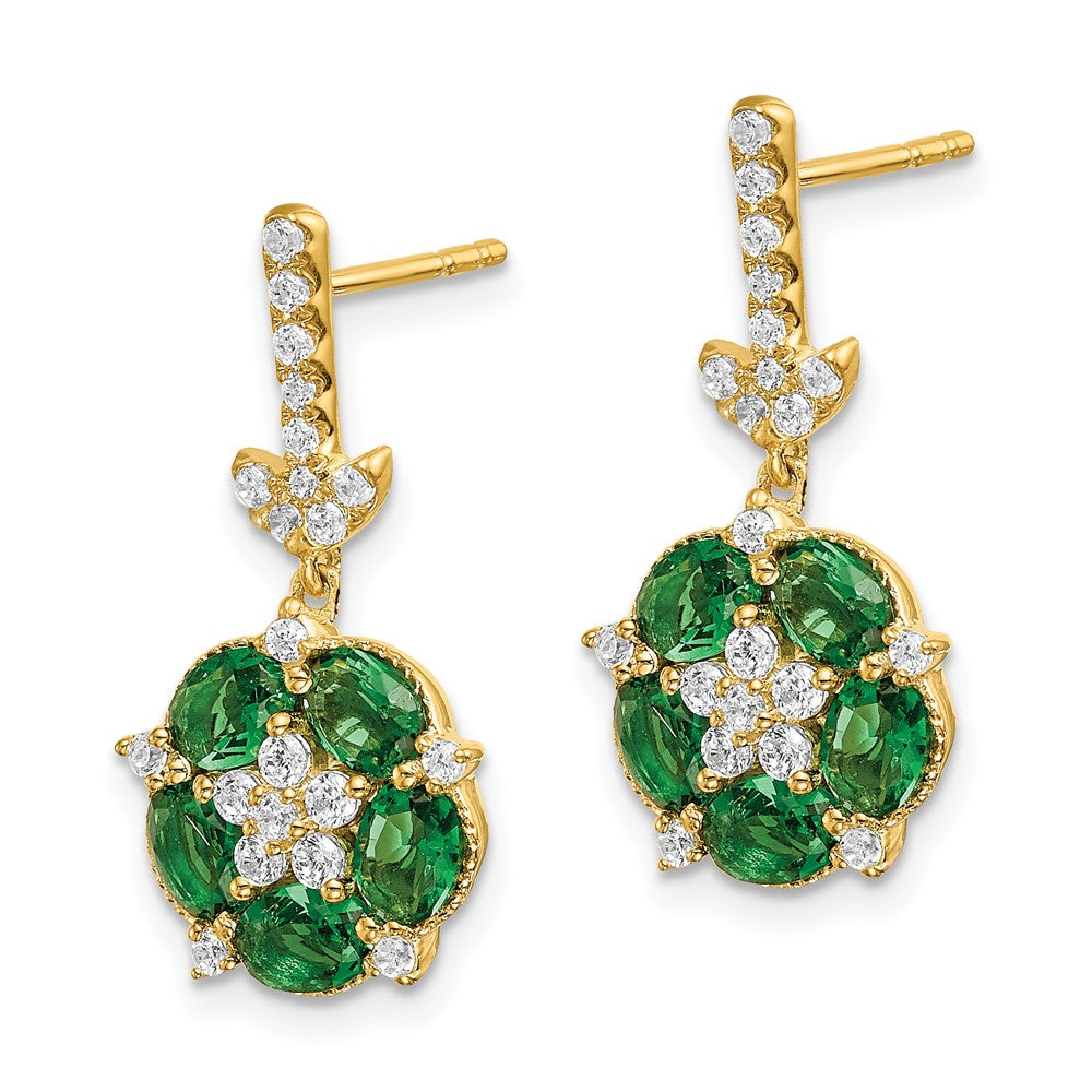 14k 3/8 ct Lab Grown Diamond VS/SI+ G+ & Cr Emerald Dangle Post Earrings