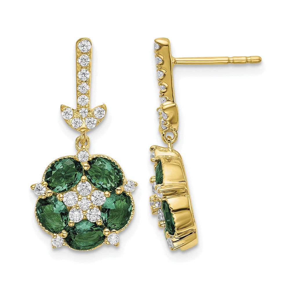 14k 3/8 ct Lab Grown Diamond VS/SI+ G+ & Cr Emerald Dangle Post Earrings