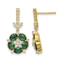 14k 3/8 ct Lab Grown Diamond VS/SI+ G+ & Cr Emerald Dangle Post Earrings