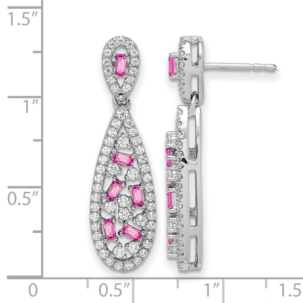 14kw 1ct Lab Grown Dia VS/SI+ G+ & Cr Pink Sapphire Dangle Teardrop Earring