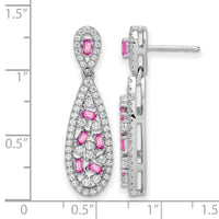 14kw 1ct Lab Grown Dia VS/SI+ G+ & Cr Pink Sapphire Dangle Teardrop Earring