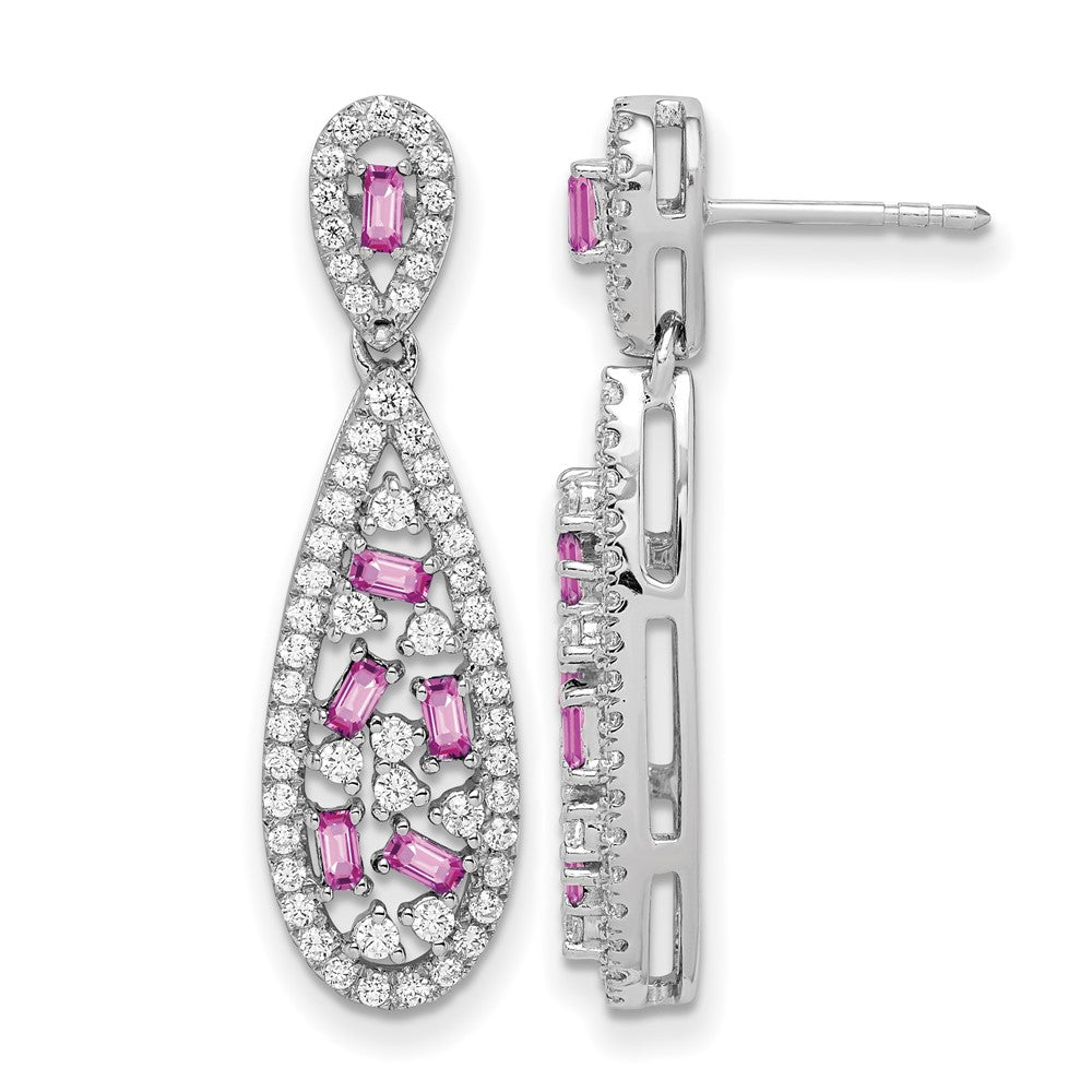 14kw 1ct Lab Grown Dia VS/SI+ G+ & Cr Pink Sapphire Dangle Teardrop Earring