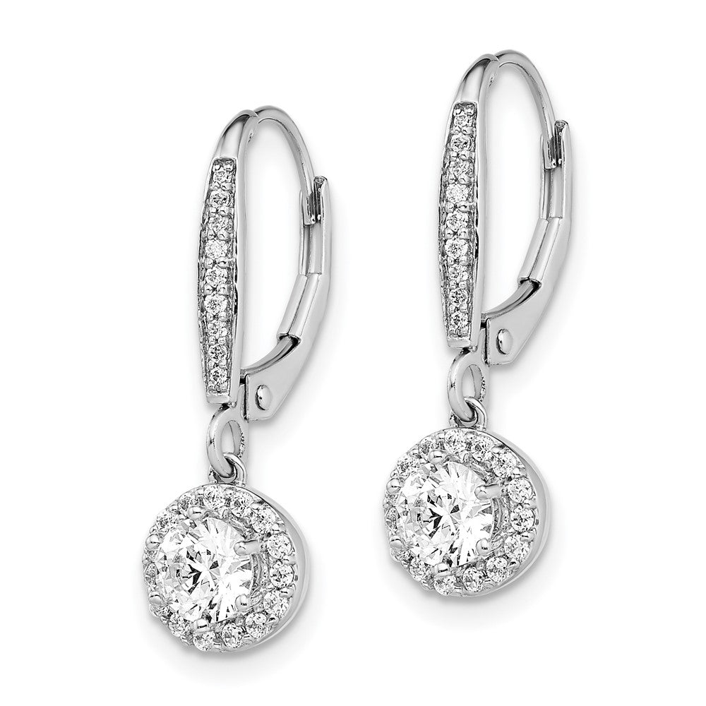 14kw 1ct Lab Grown Dia VS/SI+ G+ Comp Halo Drop Leverback Earrings