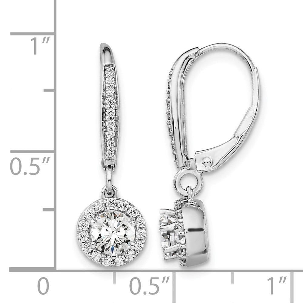 14kw 1ct Lab Grown Dia VS/SI+ G+ Comp Halo Drop Leverback Earrings