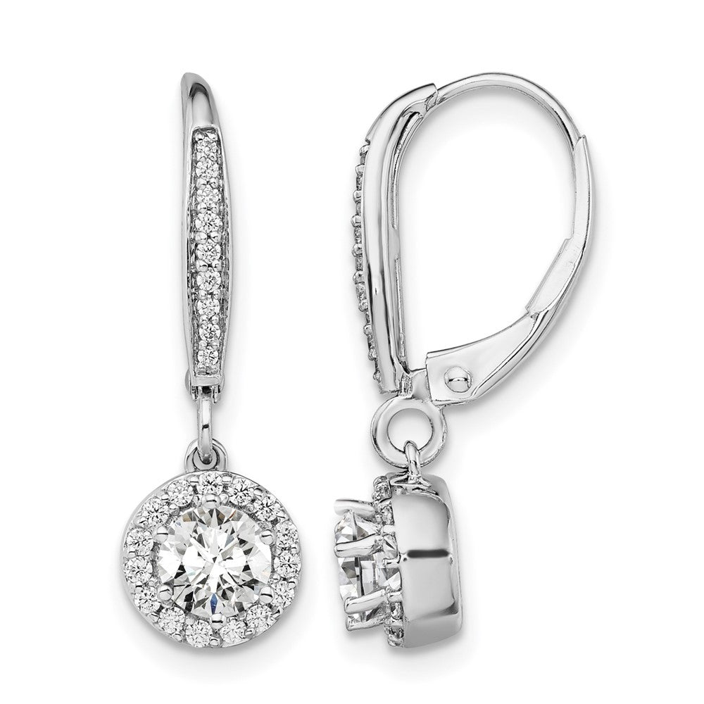 14kw 1ct Lab Grown Dia VS/SI+ G+ Comp Halo Drop Leverback Earrings