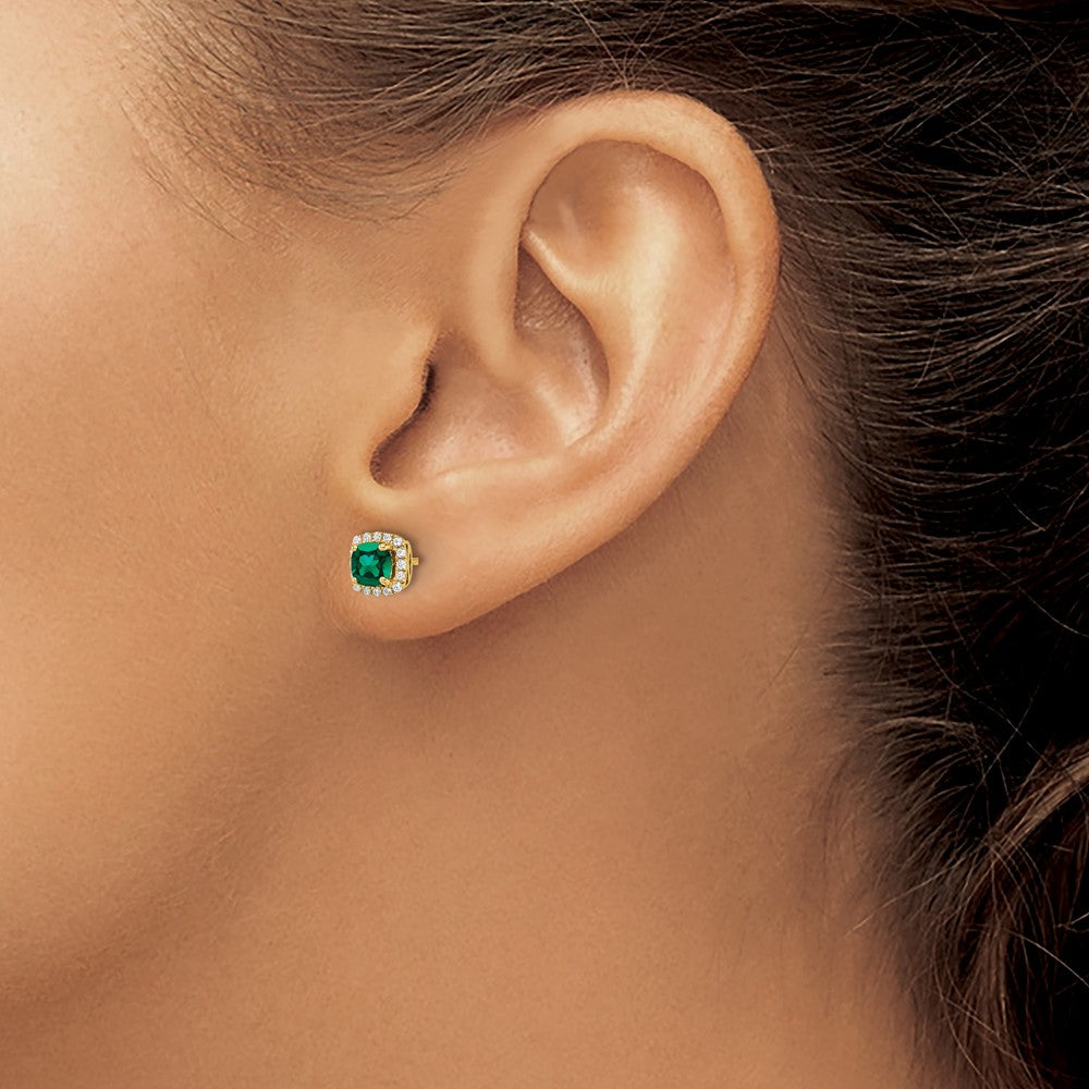 14k 1/10 ct Lab Grown Dia VS/SI+ G+ & Cr Emerald Square Halo Post Earrings