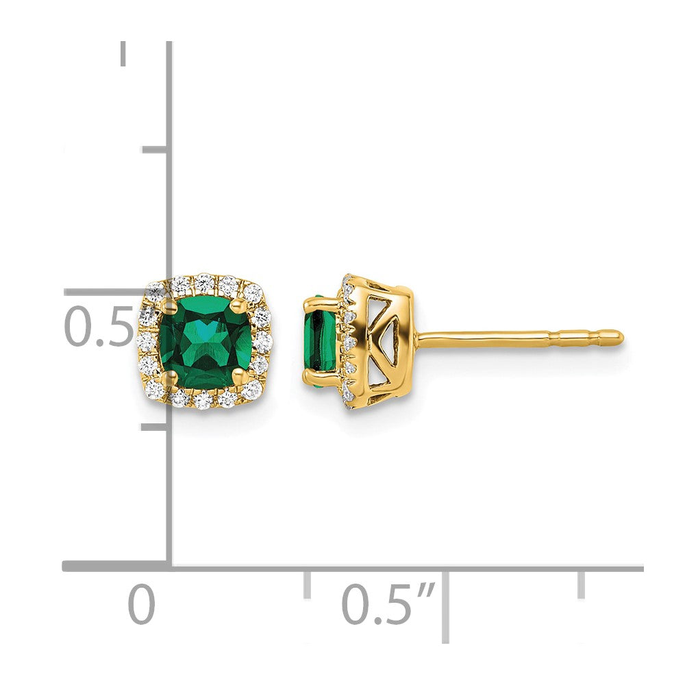 14k 1/10 ct Lab Grown Dia VS/SI+ G+ & Cr Emerald Square Halo Post Earrings