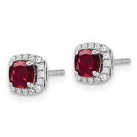 10k White Gold 1/10 ct Lab Grown Dia VS/SI+ G+ & Cr Ruby Halo Post Earrings