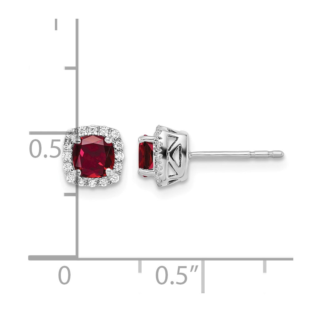 10k White Gold 1/10 ct Lab Grown Dia VS/SI+ G+ & Cr Ruby Halo Post Earrings