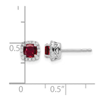 14k White Gold 1/10 ct Lab Grown Dia VS/SI+ G+ & Cr Ruby Halo Post Earrings