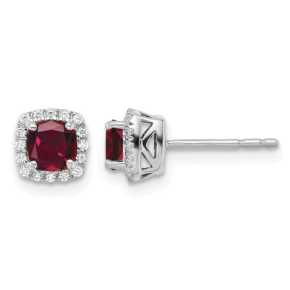 10k White Gold 1/10 ct Lab Grown Dia VS/SI+ G+ & Cr Ruby Halo Post Earrings