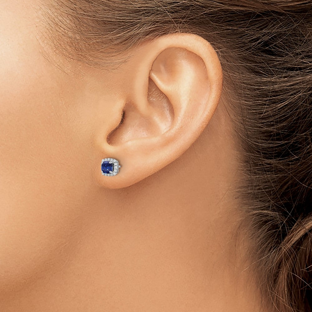 10kw 1/10ct Lab Grown Dia VS/SI+ G+ & Cr Sapp Square Halo Post Earrings