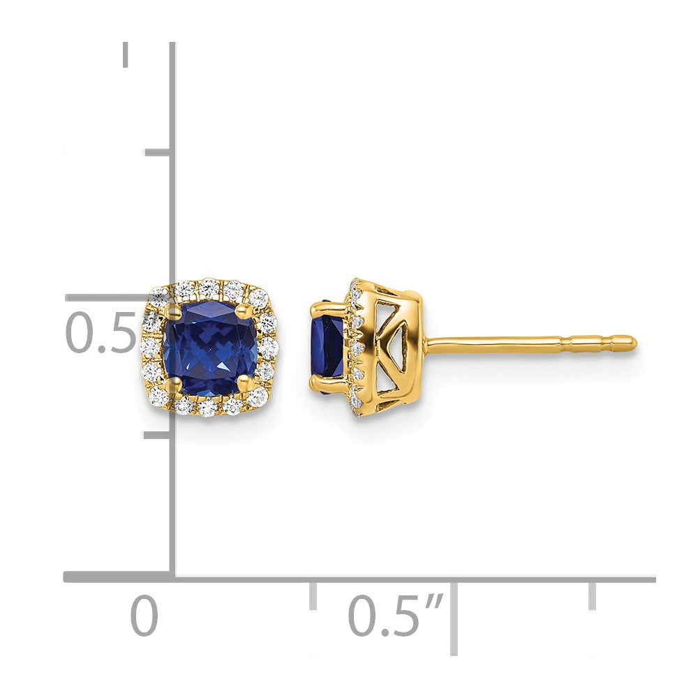 14k 1/10 ct Lab Grown Dia VS/SI+ G+ & Cr Sapp Square Halo Post Earrings
