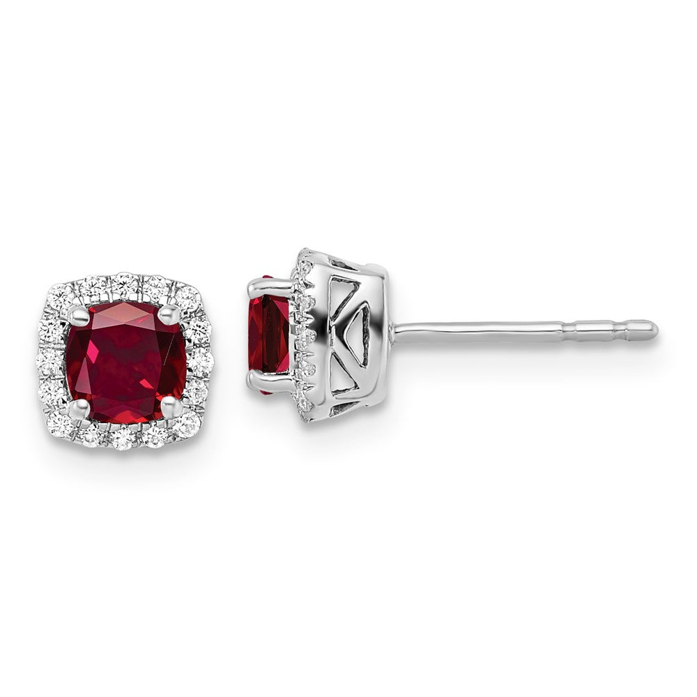 14k 1/10 ct Lab Grown Diamond VS/SI+ G+ & Cr Ruby Square Halo Post Earrings