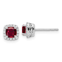 14k 1/10 ct Lab Grown Diamond VS/SI+ G+ & Cr Ruby Square Halo Post Earrings