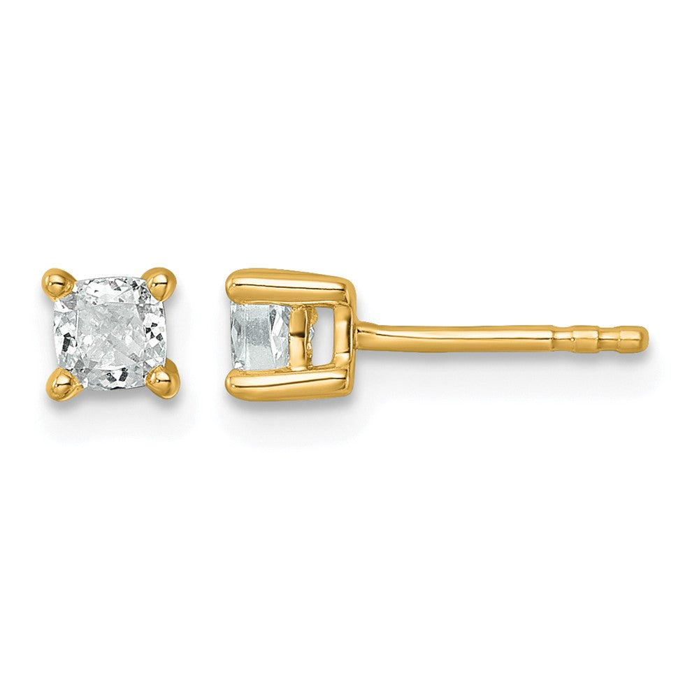 14ky 1/2ct Lab Grown Dia VS/SI+ G+ Cushion Comp 4 Prong Stud Earrings