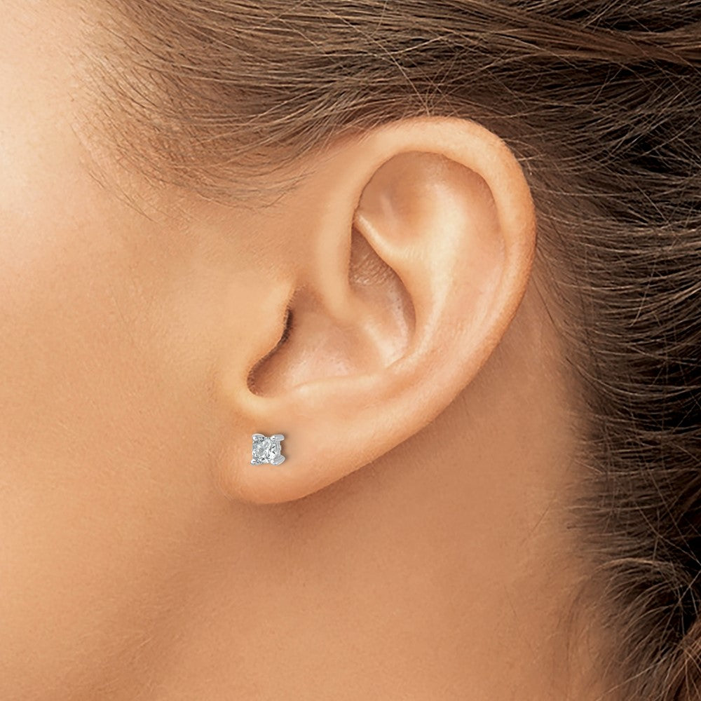 14kw 3/4ct Cert Lab Grown Dia VS+ F+ Cushion Comp 4 Prong Stud Earrings