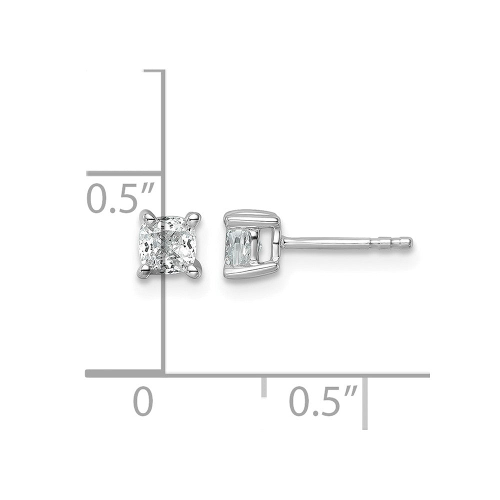 14kw 3/4ct Lab Grown Diamond VS+ F+ Cushion Comp 4 Prong Stud Earrings
