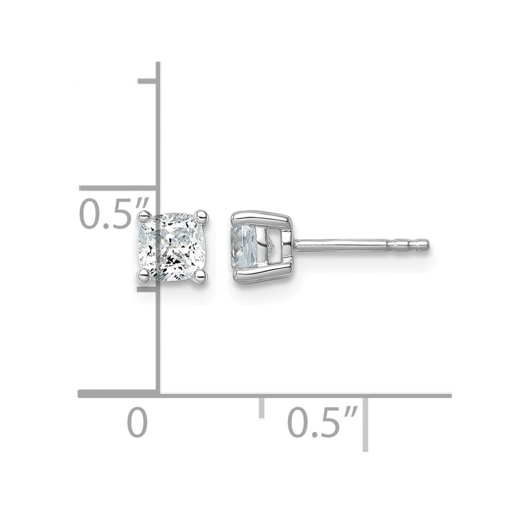 14kw 1ct Cert Lab Grown Dia VS+ F+ Cushion Comp 4 Prong Stud Earrings