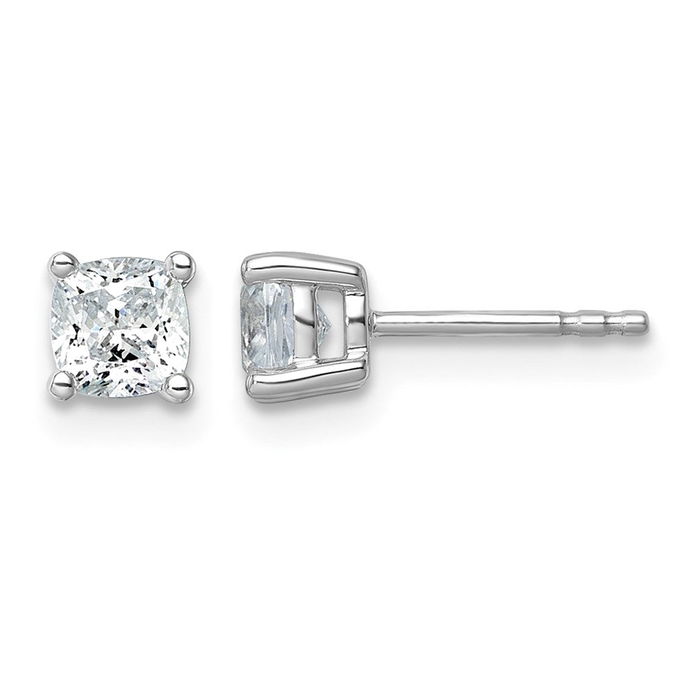 14kw 1ct Cert Lab Grown Dia VS+ F+ Cushion Comp 4 Prong Stud Earrings