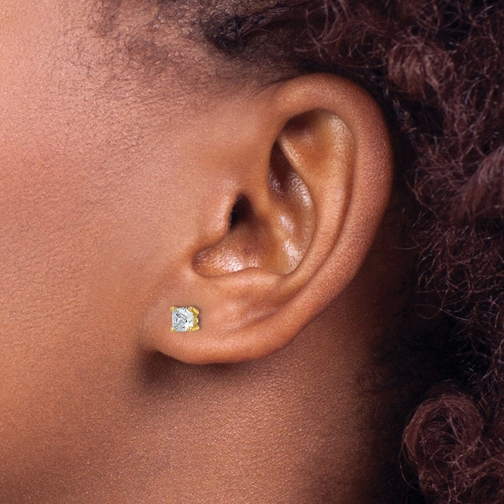 14ky 1ct Lab Grown Diamond VS/SI+ G+ Cushion Comp 4 Prong Stud Earrings