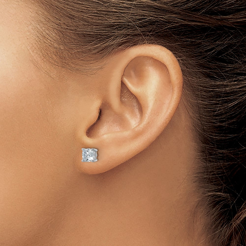 14kw 2ct Cert Lab Grown Dia VS/SI+ G+ Cushion Comp 4 Prong Stud Earrings