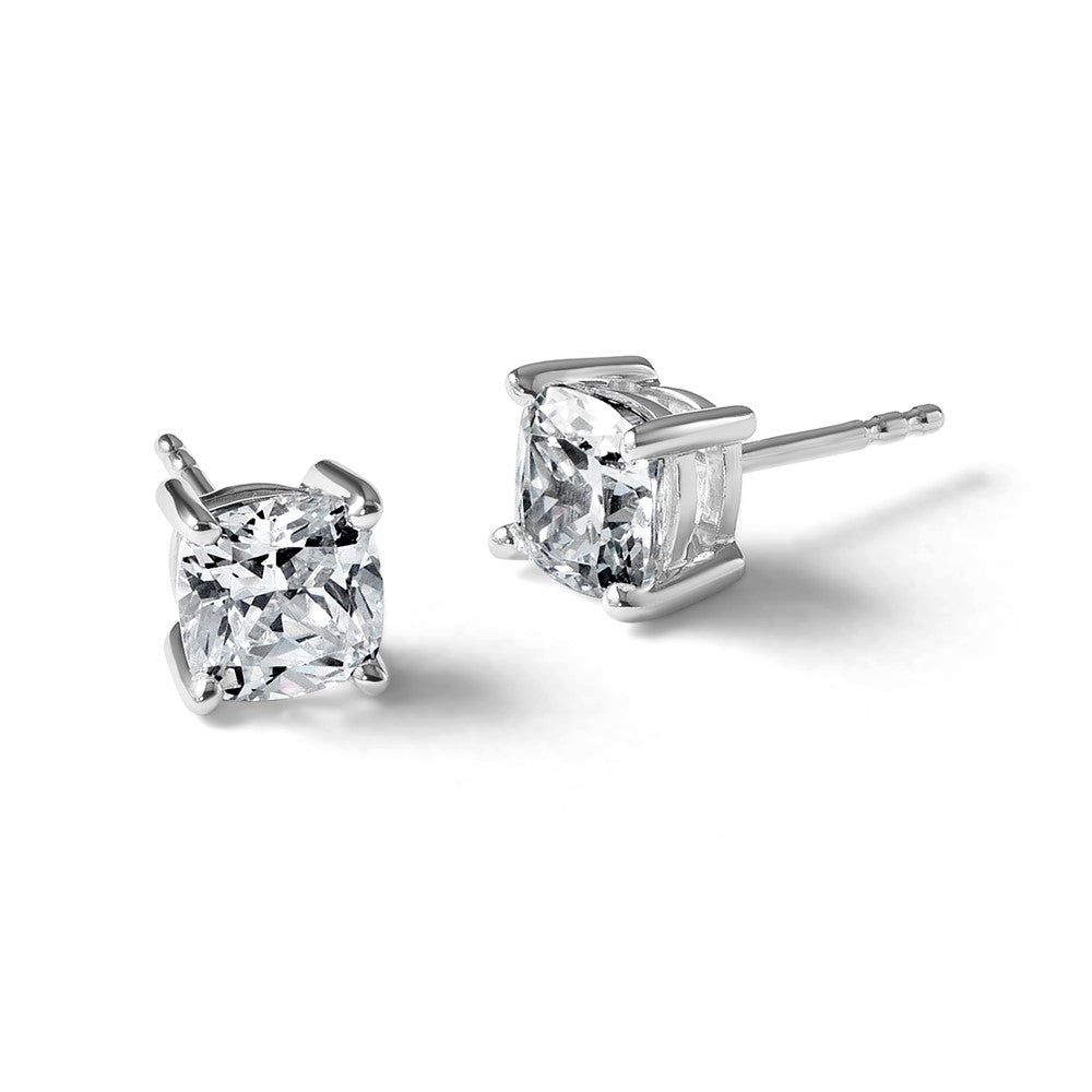 14kw 2ct Cert Lab Grown Dia VS/SI+ G+ Cushion Comp 4 Prong Stud Earrings