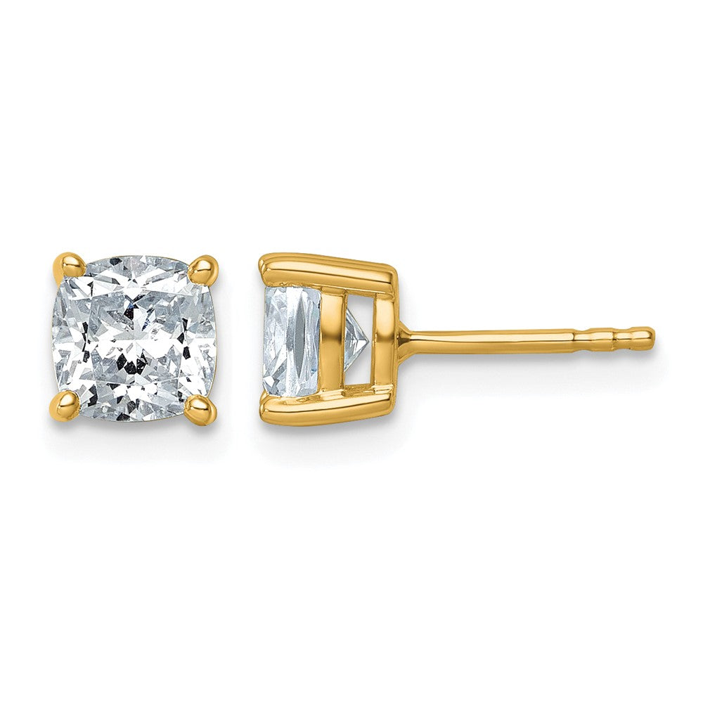 14ky 2ct Lab Grown Diamond VS+ F+ Cushion Comp 4 Prong Stud Earrings