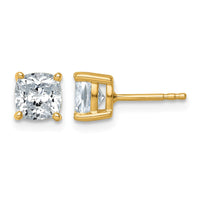 14ky 2ct Lab Grown Diamond VS+ F+ Cushion Comp 4 Prong Stud Earrings