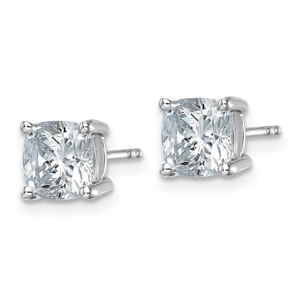 14kw 3ct Lab Grown Diamond VS/SI+ G+ Cushion Comp 4 Prong Stud Earrings