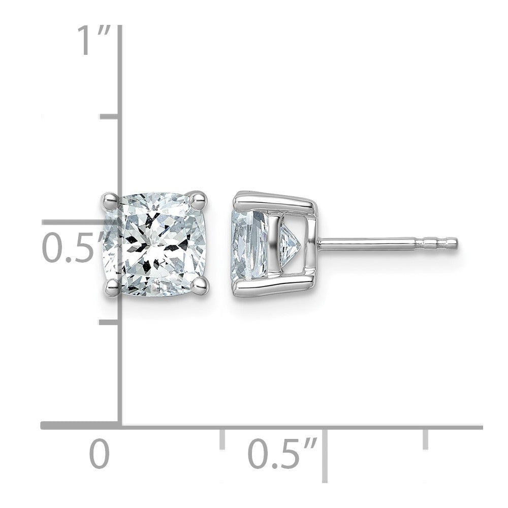 14kw 3ct Cert Lab Grown Dia VS/SI+ G+ Cushion Comp 4 Prong Stud Earrings