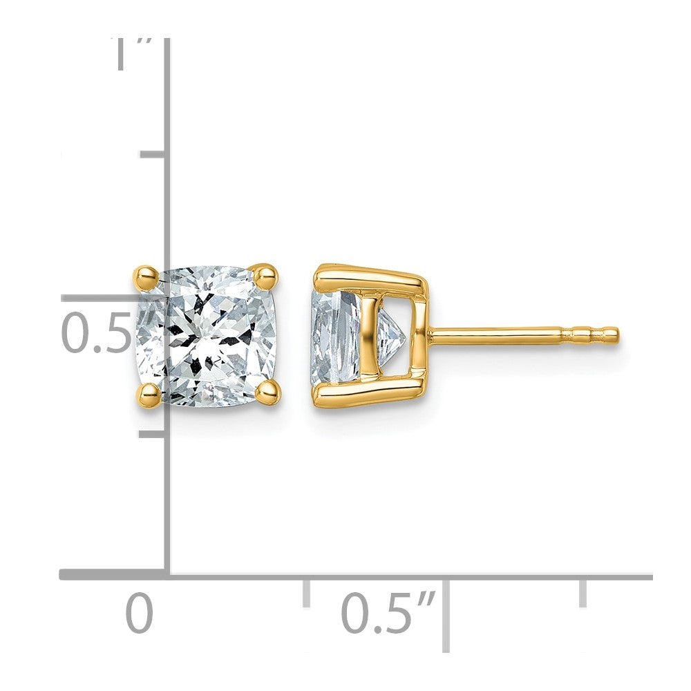 14ky 3ct Lab Grown Diamond VS/SI+ G+ Cushion Comp 4 Prong Stud Earrings