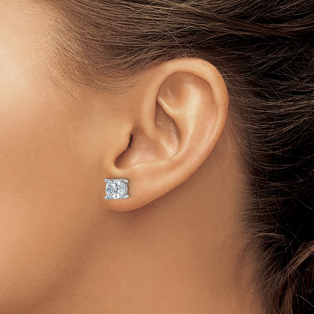 14kw 4ct Cert Lab Grown Dia VS+ F+ Cushion Comp 4 Prong Stud Earrings
