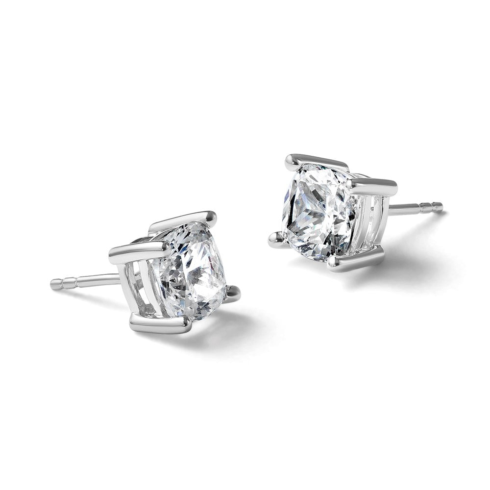 14kw 4ct Cert Lab Grown Dia VS+ F+ Cushion Comp 4 Prong Stud Earrings
