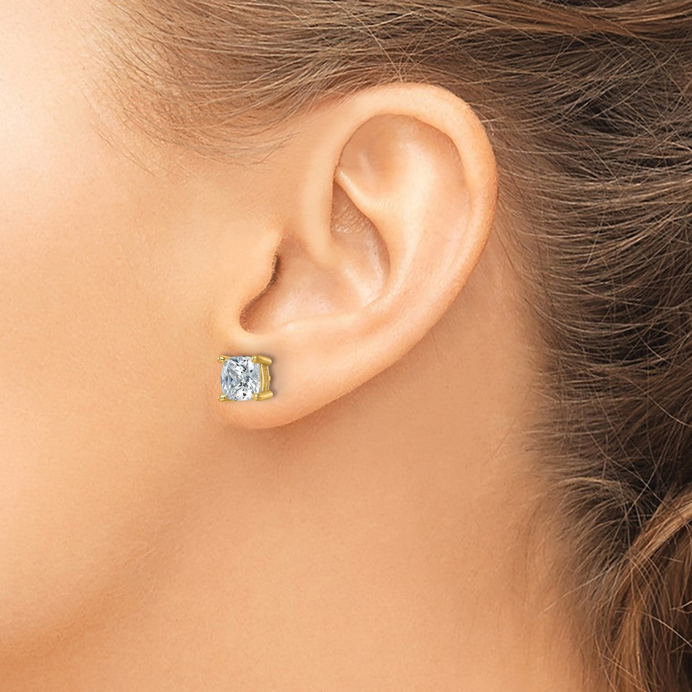 14ky 4ct Lab Grown Diamond VS+ F+ Cushion Comp 4 Prong Stud Earrings