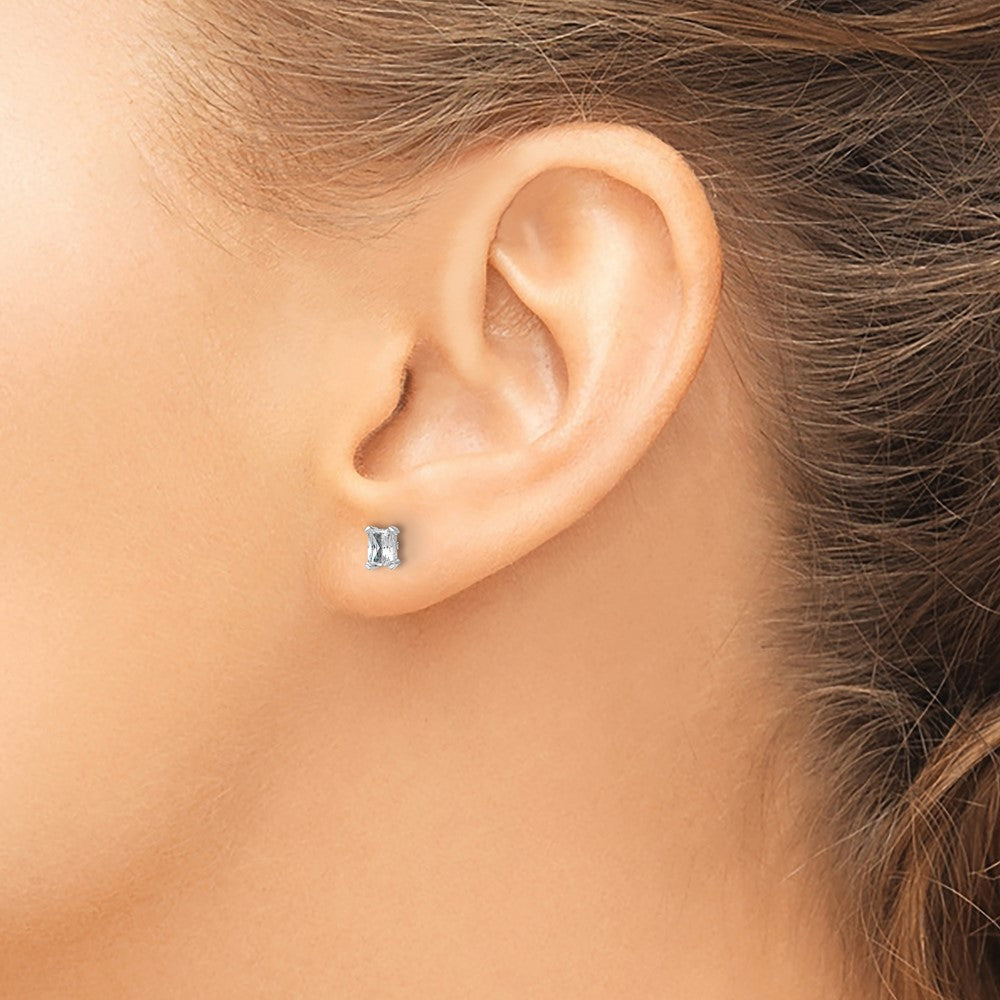 14kw 1/2ct Lab Grown Diamond VS+ F+ Radiant Comp 4 Prong Stud Earrings