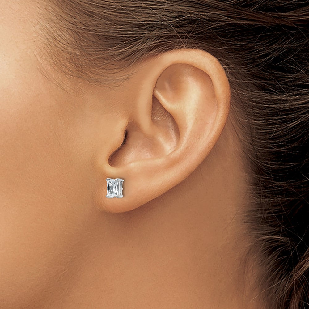 14kw 1ct Cert Lab Grown Dia VS/SI+ G+ Radiant Comp 4 Prong Stud Earrings