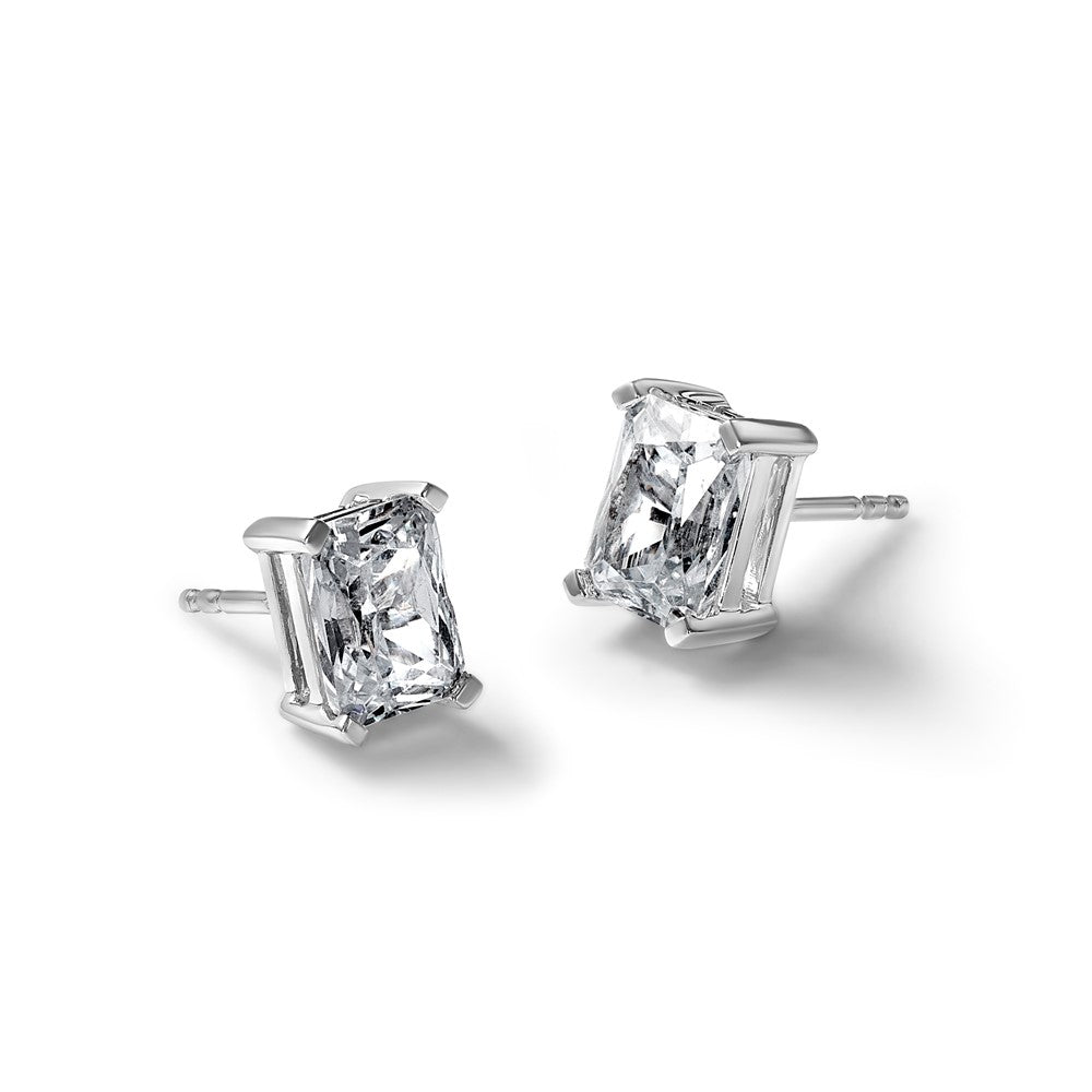 14kw 6ct Cert Lab Grown Dia VS+ F+ Radiant Comp 4 Prong Stud Earrings